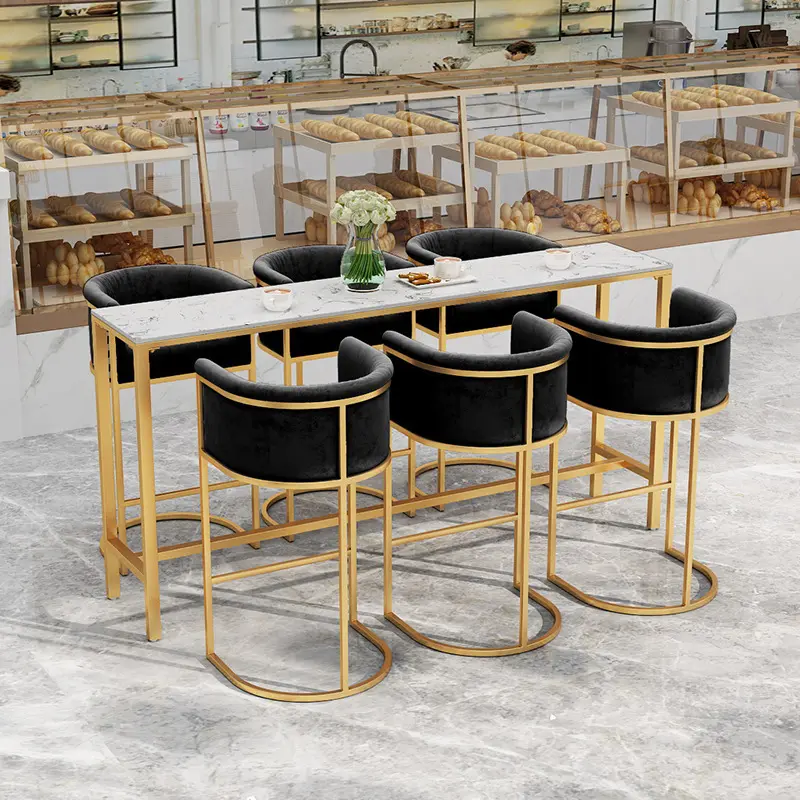 Бархокер Кофейня Ресторан Бар стол стул Золотой металлический мягкий кожаный сиденье для отдыха барный стул