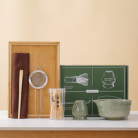 Logo personnalisé Set de 7 pièces en céramique Set de fouets en bambou Bol à matcha Chawan Outils à matcha