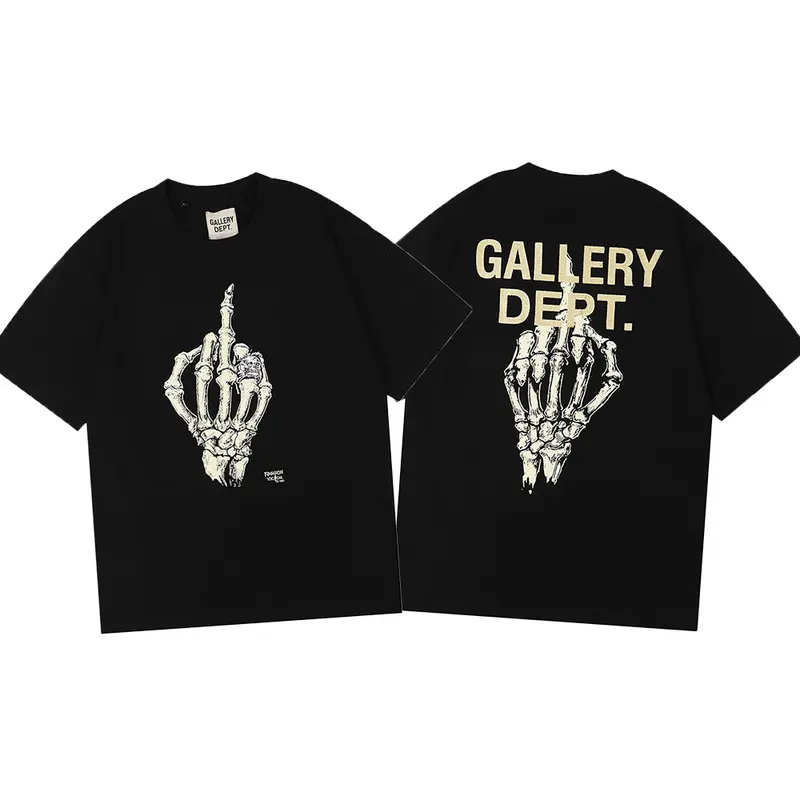 2022 New Fhasion American Style Tee Gallery Dept Gilded Letter Skeleton Hand Bone T-shirt For Men And Women Black T Shirt
