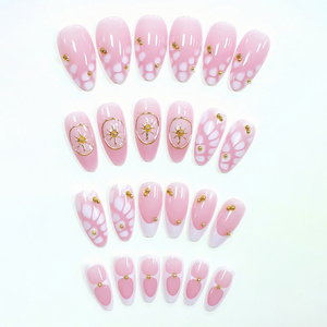 <span class=keywords><strong>Faux</strong></span> <span class=keywords><strong>Ongles</strong></span> Rose Doré Français en ABS Haute Qualité, Tridimensionnels, Tendance Amande, 24 Pièces à Presser, Vente en Gros - Product Image 2