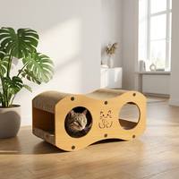 Griffoir vertical pour chat en carton ondulé, double trou, panneau latéral en bois, dessus ondulé, lit cachette pour chat, mobilier d'intérieur pour animaux de compagnie