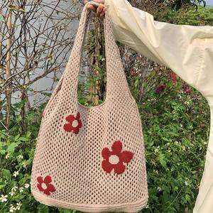 Borsa 2024 in tela personalizzata con fiori di alta qualità borsa per la spesa a tracolla portatile lavorata all'uncinetto - Product Image 1