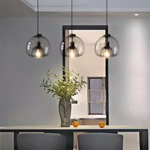 נורדי LED נברשת E27 שחור תליון מנורת סלון חדר אוכל מטבח חדר שינה מודרני אפור זכוכית תקרת תליית תליון אור