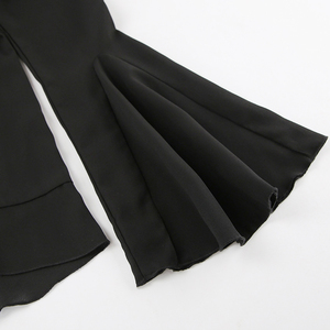 Enyami blus kemeja hitam seksi kerah V pakaian jalanan Atasan wanita blus Wanita ruffle Lengan Panjang tembus pandang jaring wanita - Product Image 6