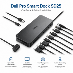 สำหรับด็อกกิ้งสเตชันอัจฉริยะ <span class=keywords><strong>Dell</strong></span> SD25พอร์ต USB-C พลังงาน130วัตต์รองรับการแสดงผลสี่จอผ่านพอร์ต DP, RJ45และเครือข่าย2.5GbE สำหรับองค์กร - Product Image 3
