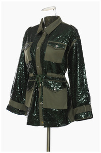 Warm Cardigan Good Quality Shinny Patchwork Clothing Wholesale Coats for Ladies Olive <strong>Green</strong> Glitter <strong>Sequin</strong> Women's <strong>Jackets</strong> - Product Image 2