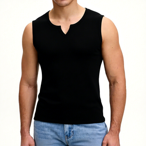 Men's <b>Black</b> <b>Knitted</b> Sleeveless V Neck <b>Tank</b> <b>Top</b> Gym Workout Breathable Casual Muscle Shirt 100% Polyester - Product Image 1