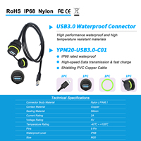 Conector de Extensión USB 3.0 Impermeable IP68 para Montaje Empotrado en Panel, Hembra a Macho, para Automóvil, Motocicleta, Náutica