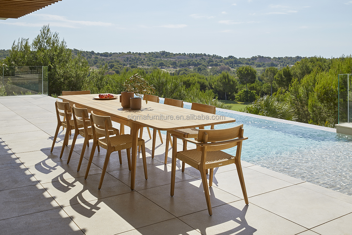 Outdoor Dining Area Home Hotel Modern Natural Wood Extendable Dining Table Teak