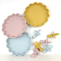 Ensemble de vaisselle en silicone pour bébé, compatible lave-vaisselle, pour la diversification alimentaire des nouveau-nés, avec cuillère et fourchette à manche court et prise en main facile