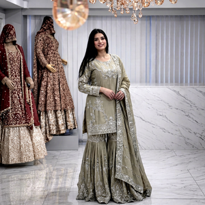 Sage Green Embroidered <b>Kurta</b> Palazzo Dupatta Set Indian Pakistani Ethnic Wear <b>For</b> <b>Women</b> Wedding - Product Image 1
