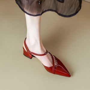 Sandalias Rojas Brillantes de Alta Gama con <span class=keywords><strong>Tacón</strong></span> <span class=keywords><strong>Medio</strong></span> y Diseño de Punta Puntiaguda para <span class=keywords><strong>Zapatos</strong></span> de Mujer Transpirables - Product Image 3
