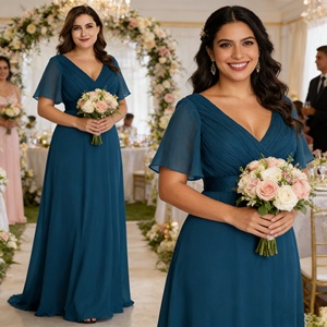 <span class=keywords><strong>Robe</strong></span> de <span class=keywords><strong>demoiselle</strong></span> <span class=keywords><strong>d</strong></span>'<span class=keywords><strong>honneur</strong></span> élégante en mousseline de soie, taille plus, col en V, couleur unie, simple et sexy - Product Image 1