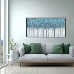 Neutral Blue Forest Abstract Contemporary Hand Painted Oil Painting on <b>Canvas</b> Hanging Decorative Texture Art Home Decor - Product Image 5
