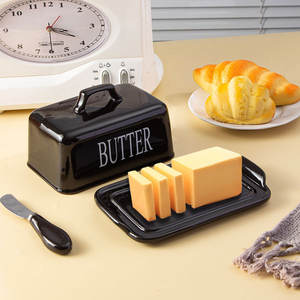 Beurrier carré en porcelaine avec couvercle et poignée, récipient de rangement pour beurre en céramique blanche pour la cuisine - Product Image 3