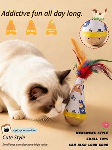ของเล่นแมวแบบพกพา น้ำหนักเบา รูปทรงแก้วน้ำ ทำจากไม้บีชธรรมชาติ ฐานไม้แข็งแรง ทำความสะอาดง่าย พื้นผิวผ้าลินิน ของเล่นสำหรับลูกแมวออกกำลังกาย <span class=keywords><strong>ไล่</strong></span>ตาม - Product Image 4