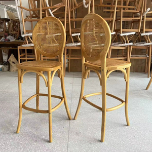 Cổ điển thanh gỗ phân với tựa lưng mây - Product Image 1