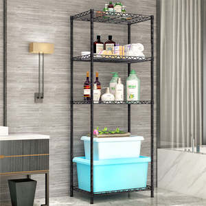 차고 주방 블랙 와이어 선반 선반 랙 4 단 헤비 듀티 조정 가능한 와이어 선반 보관 장치 금속 저장 랙 - Product Image 6