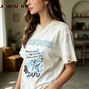 T-shirt unisexe en coton épais <span class=keywords><strong>d</strong></span>élavé à l'acide, effet vintage, bords effilochés, coupe oversize, style streetwear - Product Image 3