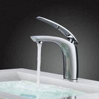 Robinet de salle de bain moderne Koala à poignée unique, à poser sur le plan, avec raccord coudé, finition blanc mat, idéal pour l'hôtellerie