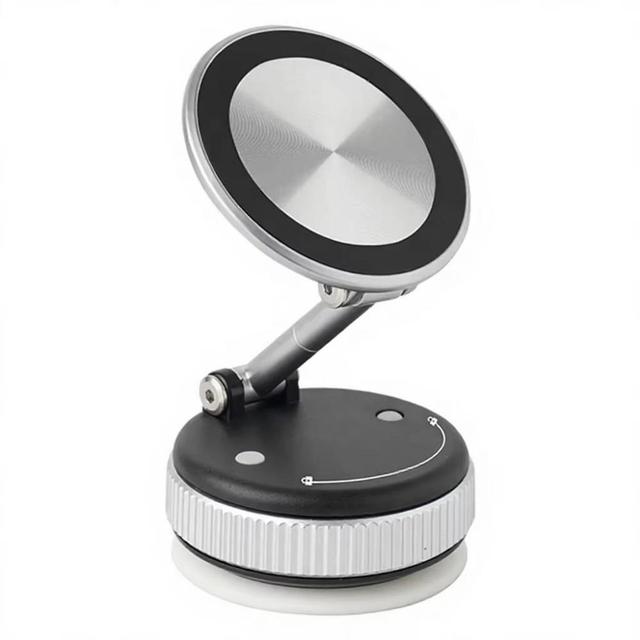 Zinc Alloy Vacuum Suction Phone Mount, N52 Magnetic 360 Degree Adjustable Foldable Arm Stand for Car Desktop Makeup Use