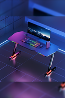 Bureau de jeu AOR moderne en métal en forme de Z avec éclairage LED RGB, design ergonomique, surface en bois de qualité P2