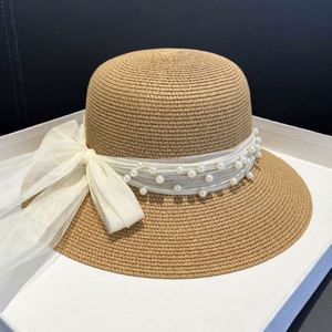 Summer New Pearl Mesh Sunshade <b>Straw</b> <b>Hat</b> Female Bowknot Bucket <b>Hat</b> Wholesale - Product Image 4