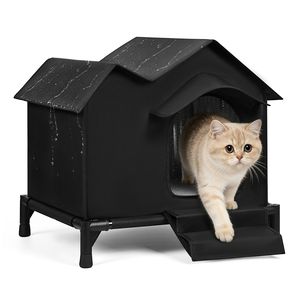 Maison de luxe pour chat à double toit, imperméable, isolée, coupe-vent, avec cadre surélevé, 50x45x40cm, abri extérieur pour animaux de compagnie - Product Image 2