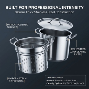 Cuiseur à pâtes en acier inoxydable avec insert vapeur, poignées robustes de 0,8 mm, ustensile de cuisine professionnel pour restaurant - Product Image 6