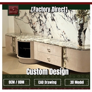 Consola de TV GOLDKING Moderna para Sala de Estar, con Chapa de Mármol Calacatta Viola Blanco con Vetas Negras, Estante Giratorio Curvo, Diseño Personalizado OEM - Product Image 1