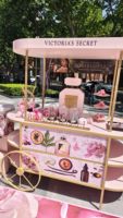 Chariot de présentation mobile rose pour cosmétiques, idéal pour événements extérieurs – Vente directe usine