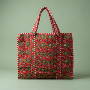 Sacs fourre-tout matelassés en coton imprimé à la main, grande capacité, style campagne française, faits à la main - Product Image 3