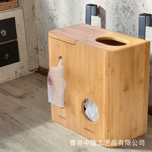 Caja de almacenamiento de bolsas de basura de bambú y madera para montar en la pared, caja de almacenamiento de bolsas extraíble y práctica, bolsa portátil para almacenamiento de alimentos en la cocina - Product Image 1
