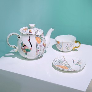 Ceramic Tea <b>Set</b> - Floral Bird <b>Teapot</b> with 2 Cups and Saucers Gift Box - Product Image 3