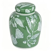 Pot à gingembre en céramique vert à motifs floraux avec couvercle, pot de rangement décoratif en porcelaine, décoration de table pour la maison, boîte de rangement pour le salon et la cuisine