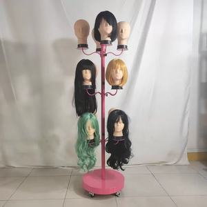 Présentoir de perruques au détail <span class=keywords><strong>arbre</strong></span> tête de mannequin debout au sol perruques présentoirs rotatifs en métal Extensions de cheveux humains présentoir de cheveux - Product Image 5
