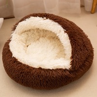 Top vente hiver chaud longue peluche moelleux chien chat beignet lit grotte apaisant lavable cabane avec motif animal