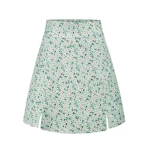 High-waist Zipper dasty floral Print Short Skirt Fashion Covers Hips Split Wrap Summer Preppy Mini Skirt For Ladies