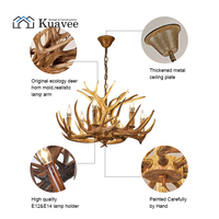 Lustre en résine grand format style américain avec bois de cerf pour projets hôteliers, salon et loft