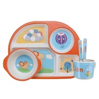 Ensemble de vaisselle en fibre de bambou compostable écologique avec logo personnalisé, ensemble d'assiettes pour enfants et kit d'ustensiles