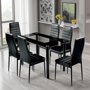 Ensemble <span class=keywords><strong>de</strong></span> <span class=keywords><strong>table</strong></span> à manger <span class=keywords><strong>de</strong></span> haute qualité avec plateau en verre noir / <span class=keywords><strong>Table</strong></span> à manger avec 6 chaises pour la salle à manger - Product Image 1
