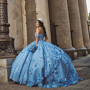 Mumuleo Himmelblau Quinceanera-Kleider Ballkleid Perlen 3D-Blumen formelle Ball-Geburtstagskleider Prinzessin süßes 15 16 kleid Vestidos - Product Image 2