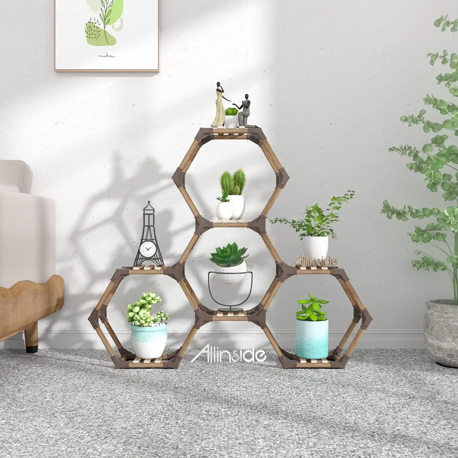 Suporte hexagonal para plantas, suporte para vasos de flores, prateleira para vasos de flores DIY, para uso interno e externo