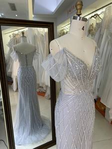 Nuovo Abito <span class=keywords><strong>da</strong></span> Sera di Lusso Argentato <span class=keywords><strong>per</strong></span> Donna con Cristalli e Strass, Stile Formale con Splendidi Ricami <span class=keywords><strong>per</strong></span> la Madre dello Sposo - Product Image 5