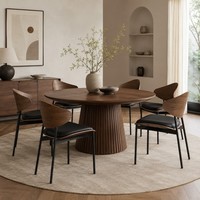 Chaise de salle à manger moderne de luxe en cuir PU noir, dossier imitation bois, sans accoudoirs, pour café, restaurant et salon, OEM ODM en gros