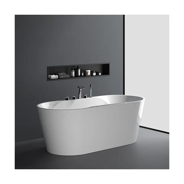 Sell Well European Style Bathroom Minimalist Creativity Design Freestanding Customized White Against The Wall Acrylic Bathtub