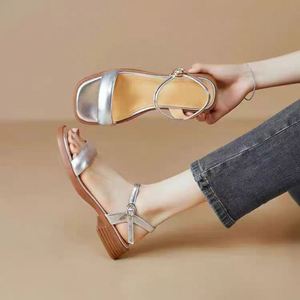 2026 Summer New High Texture Golden <b>Flat</b> <b>Sandals</b> Women One Band Cross Border Wholesale Ladies Shoes - Product Image 4