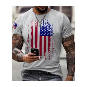 Atacado logotipo personalizado independência dia impresso bandeira americana mens t shirts