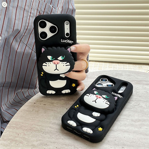 เคสโทรศัพท์ซิลิโคนลายการ์ตูนลูซิเฟอร์พร้อมขาตั้งแบบยืดหดได้สำหรับ iPhone 17 16 15 14 13 Pro Max ที่วางโทรศัพท์รูปแมวน่ารัก  ฝาหลังยาง - Product Image 2