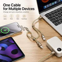 Câble de charge robuste 4-en-1 avec lanière, 65W max, 10mm d'épaisseur, en nylon tressé, 1,5M, multi-connecteurs, vente en gros